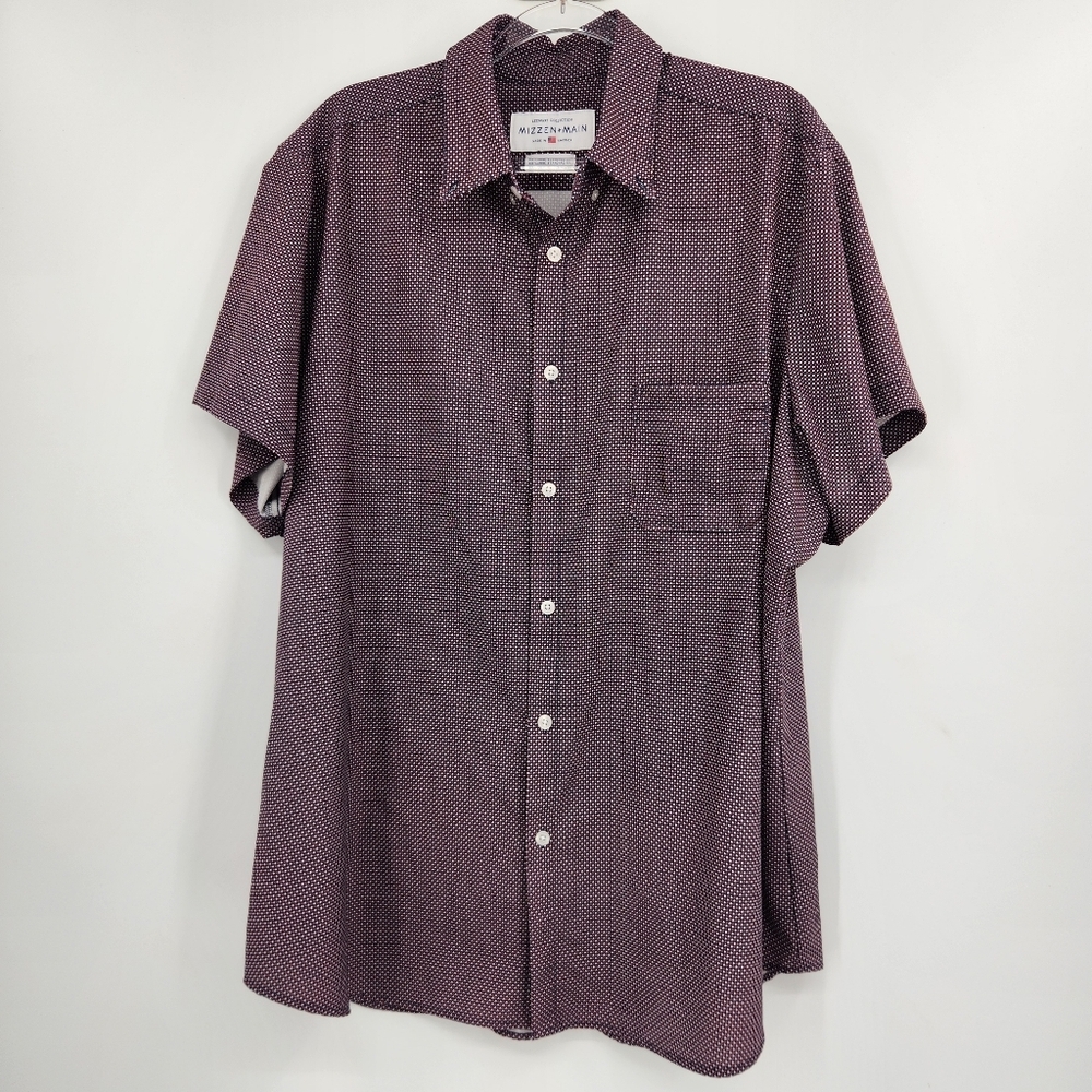 Mizzen + Main Standard Fit Short Sleeve Button Front Shirt Mens Size 2XL Printed